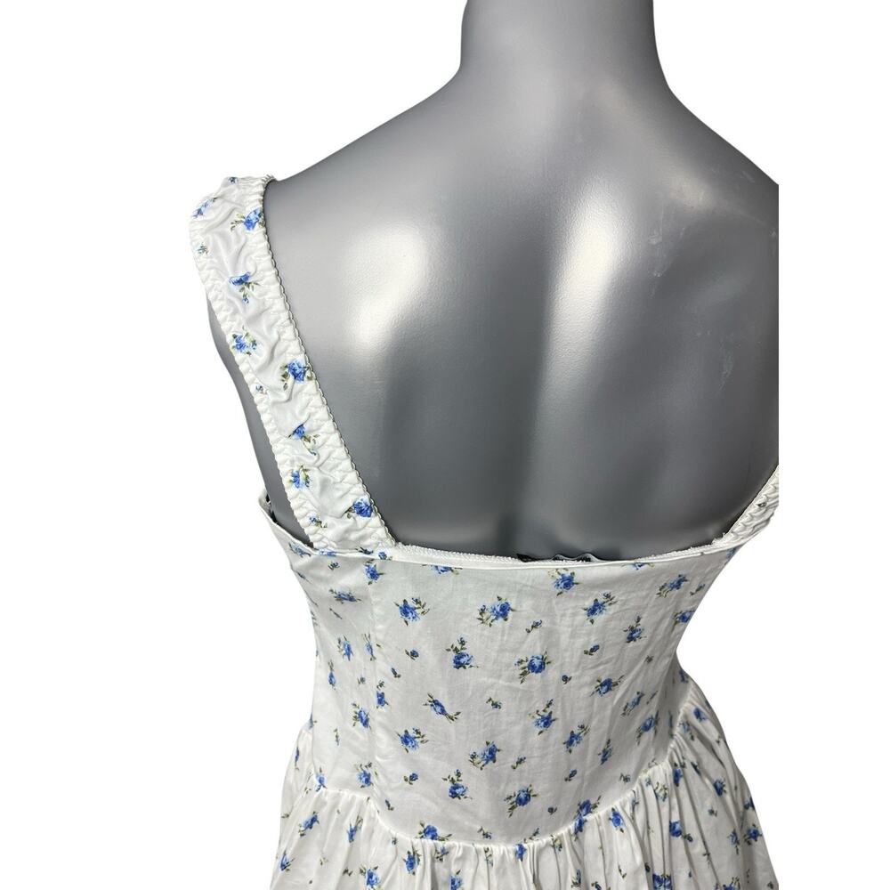 Floral Dress Blue White Medium Milk Maid Farmhouse Mini Forever 21 Y2K Cottage - Picture 11 of 11